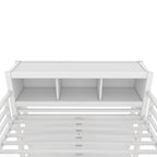 Cama alta de metal con armario y escritorio en L