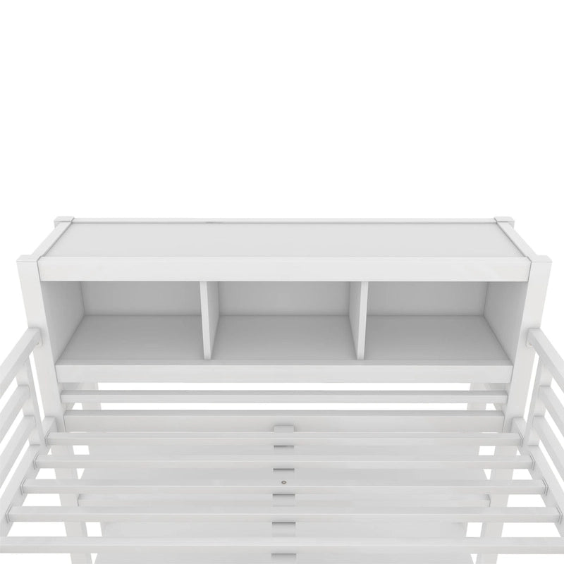 Cama alta de metal con armario y escritorio en L