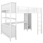 Cama alta de metal con armario y escritorio en L