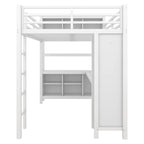 Cama alta de metal con armario y escritorio en L