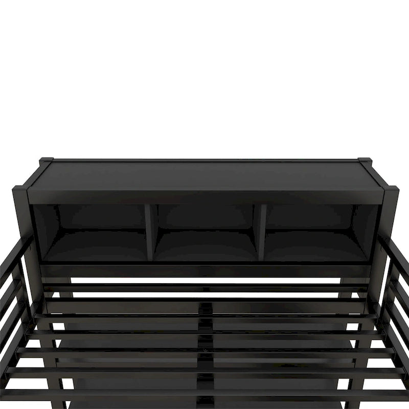 Cama alta de metal con armario y escritorio en L