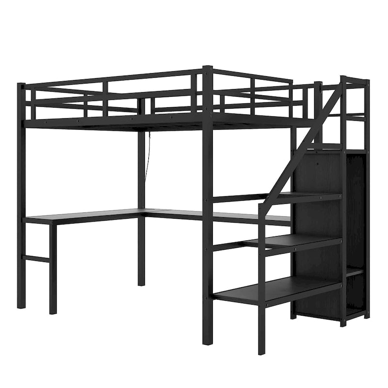 Cama alta Twin XL con escritorio en forma de L y USB