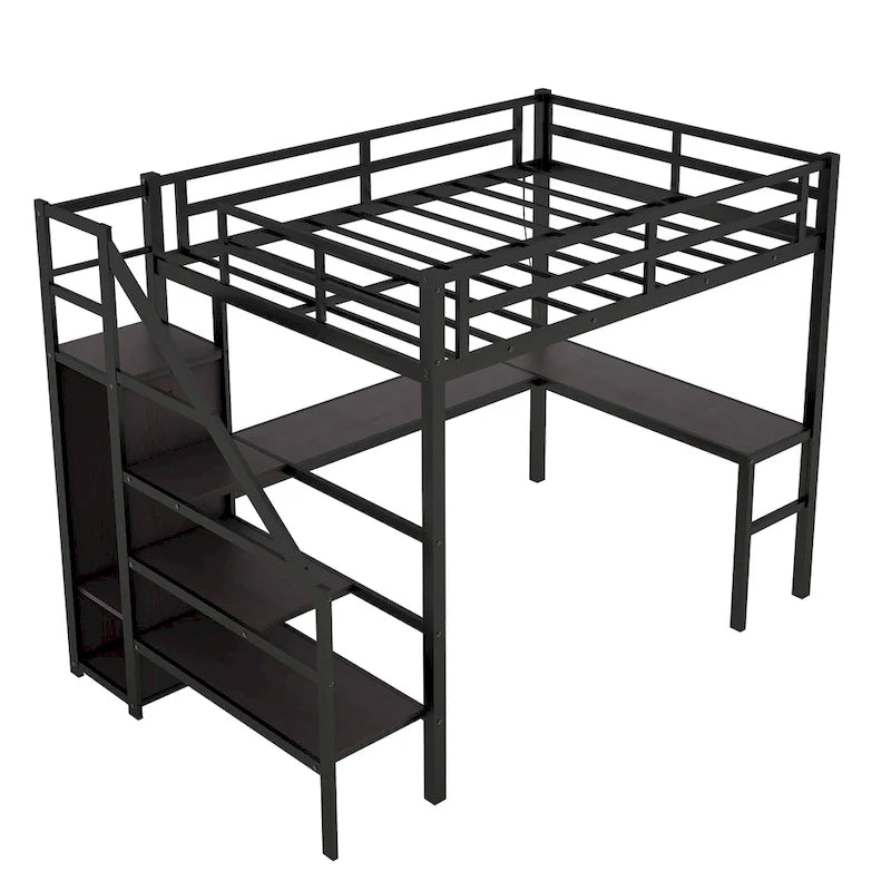Cama alta Twin XL con escritorio en forma de L y USB