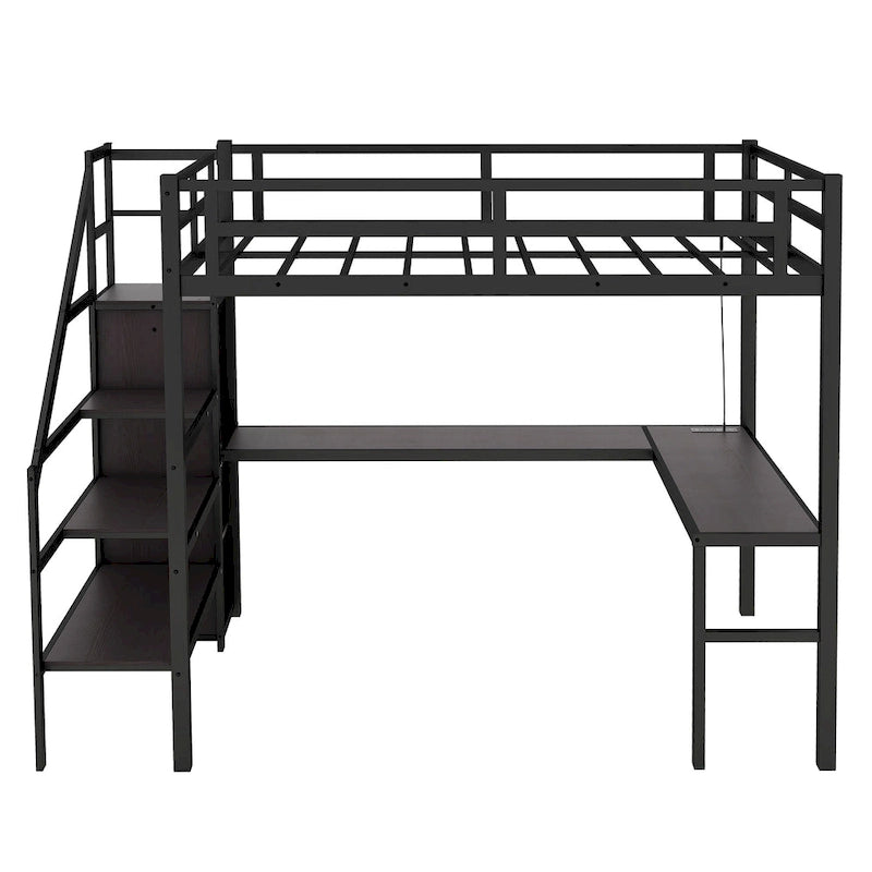 Cama alta Twin XL con escritorio en forma de L y USB
