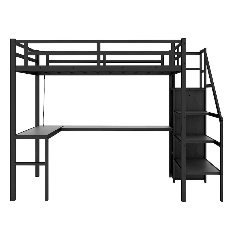 Cama alta Twin XL con escritorio en forma de L y USB