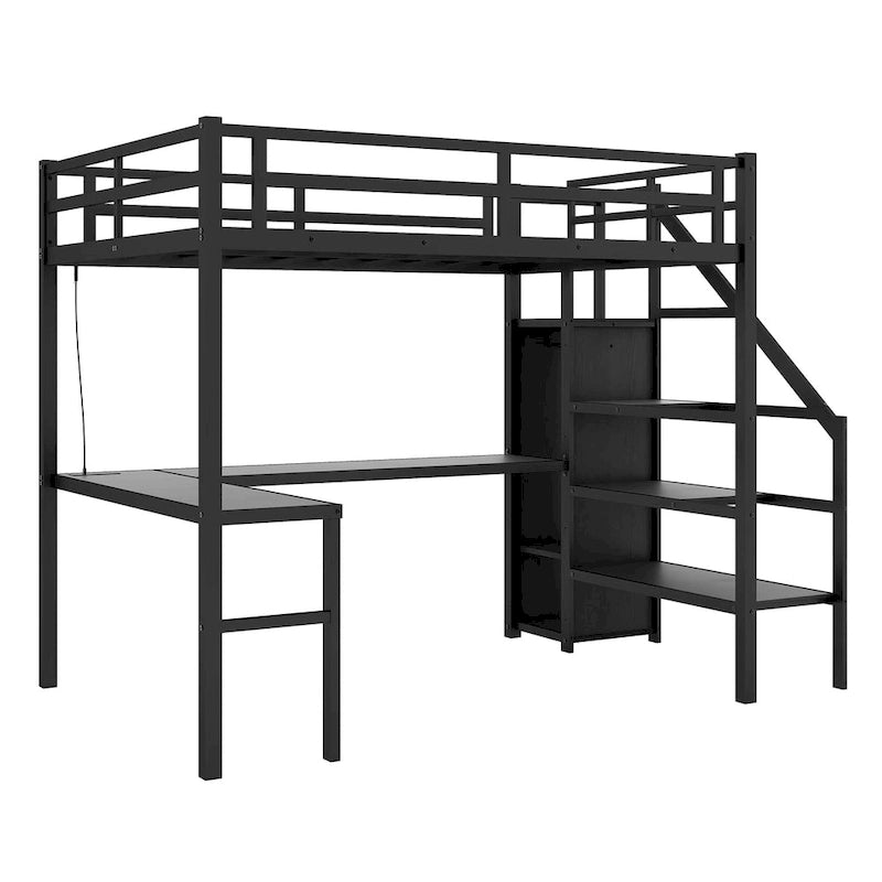 Cama alta Twin XL con escritorio en forma de L y USB