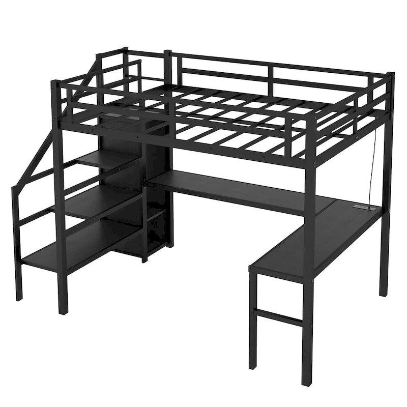 Cama alta Twin XL con escritorio en forma de L y USB