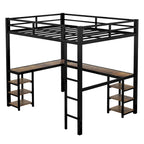 Cama alta metálica Full XL con escritorio y estantes