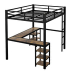 Cama alta metálica Full XL con escritorio y estantes