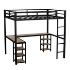 Cama alta metálica Full XL con escritorio y estantes