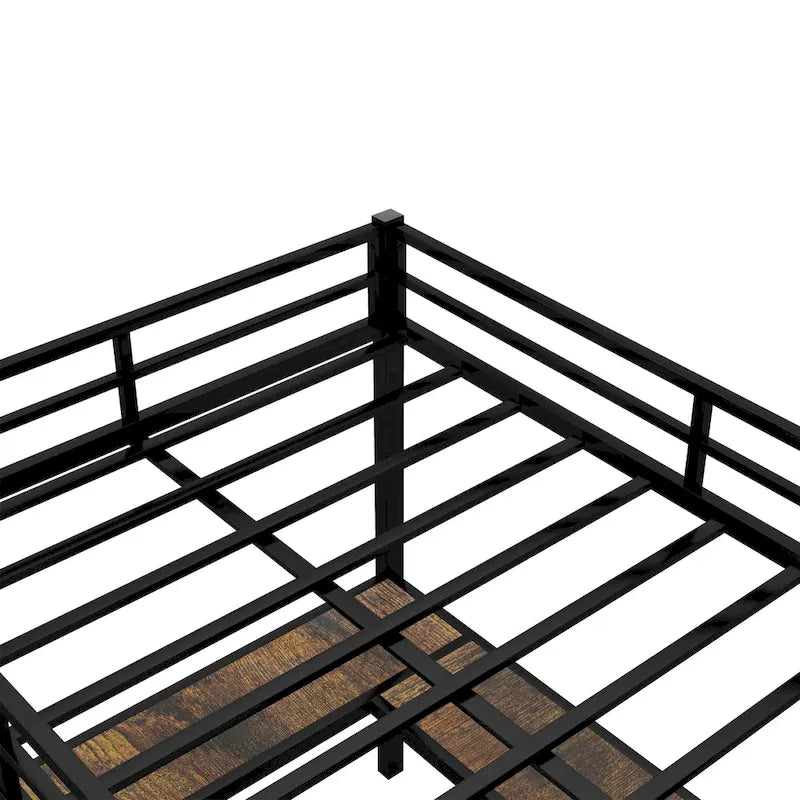 Cama alta metálica Full XL con escritorio y estantes