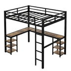 Cama alta metálica Full XL con escritorio y estantes