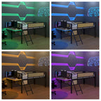 Cama alta LED de metal tamaño individual con escritorio rectangular y estantes de almacenamiento