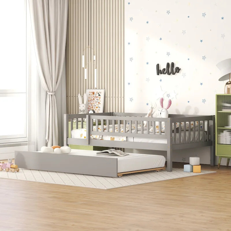 Sofá cama de madera con nido y barandillas de seguridad