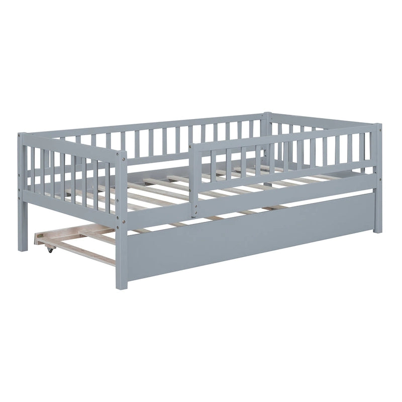 Sofá cama de madera con nido y barandillas de seguridad