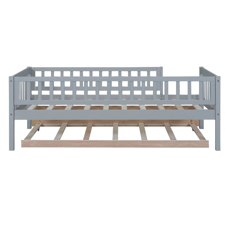 Sofá cama de madera con nido y barandillas de seguridad