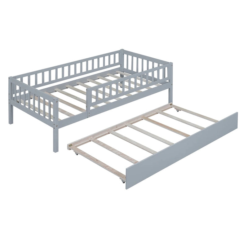 Sofá cama de madera con nido y barandillas de seguridad