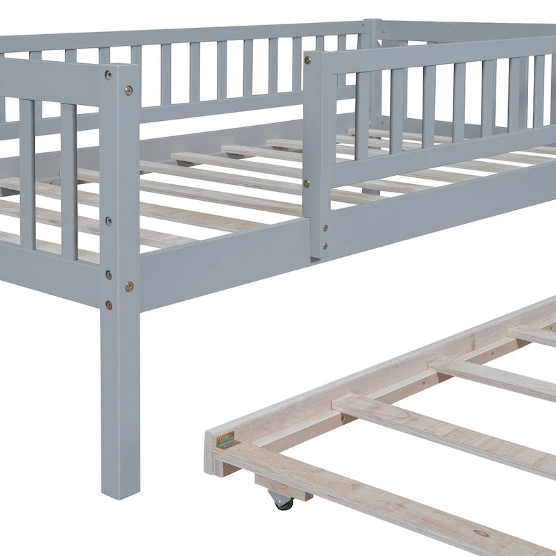 Sofá cama de madera con nido y barandillas de seguridad
