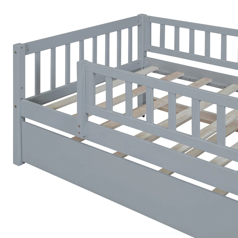 Sofá cama de madera con nido y barandillas de seguridad