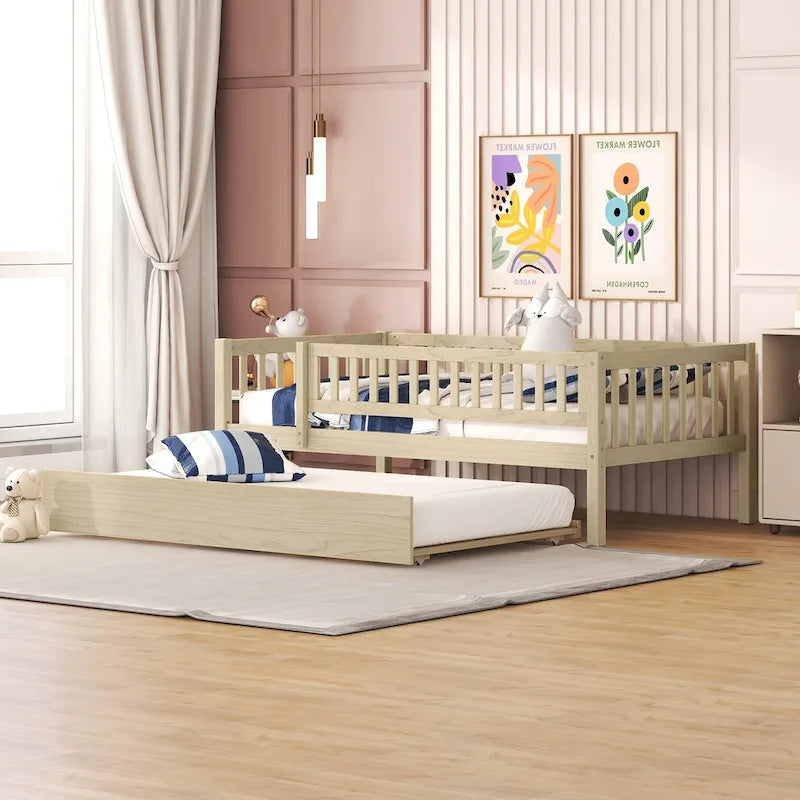 Sofá cama de madera con nido y barandillas de seguridad