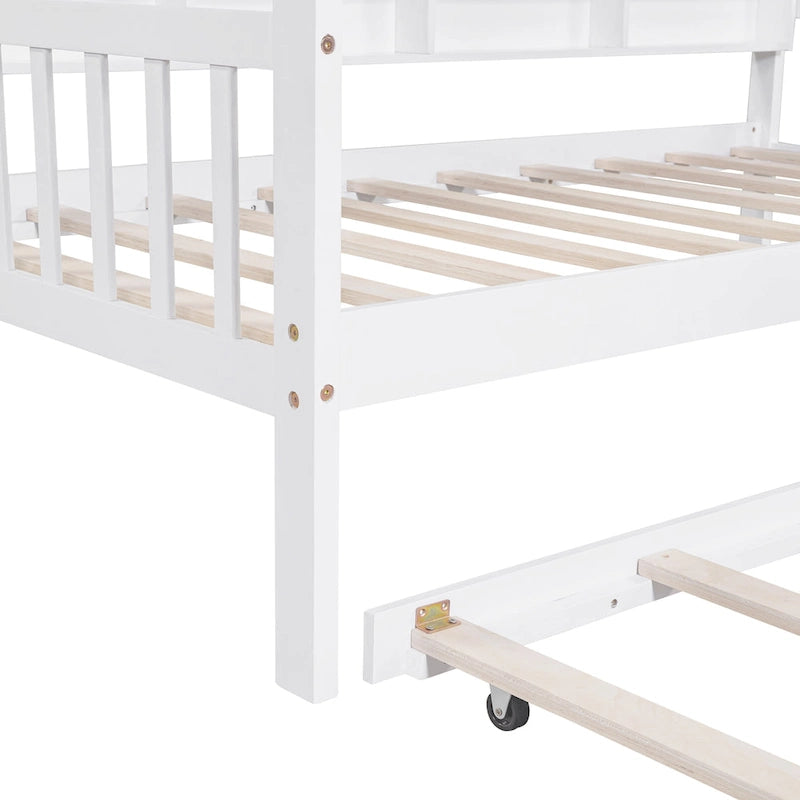 Cama infantil de madera individual con forma de casa y nido, con estantería