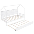 Cama infantil de madera individual con forma de casa y nido, con estantería