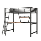 Cama alta de metal individual con escritorio en forma de L y estante