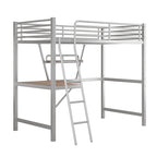 Cama alta de metal individual con escritorio en forma de L y estante