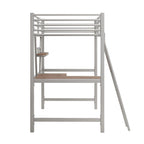 Cama alta de metal individual con escritorio en forma de L y estante