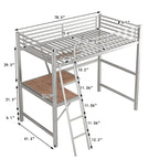 Cama alta de metal individual con escritorio en forma de L y estante