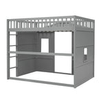 Cama alta tipo loft con diseño de casa de tamaño completo con escalera y ventanas