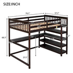 Cama alta de tamaño completo con estantes de almacenamiento y escritorio debajo de la cama, Espresso