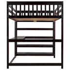 Cama alta de tamaño completo con estantes de almacenamiento y escritorio debajo de la cama, Espresso