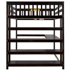 Cama alta de tamaño completo con estantes de almacenamiento y escritorio debajo de la cama, Espresso