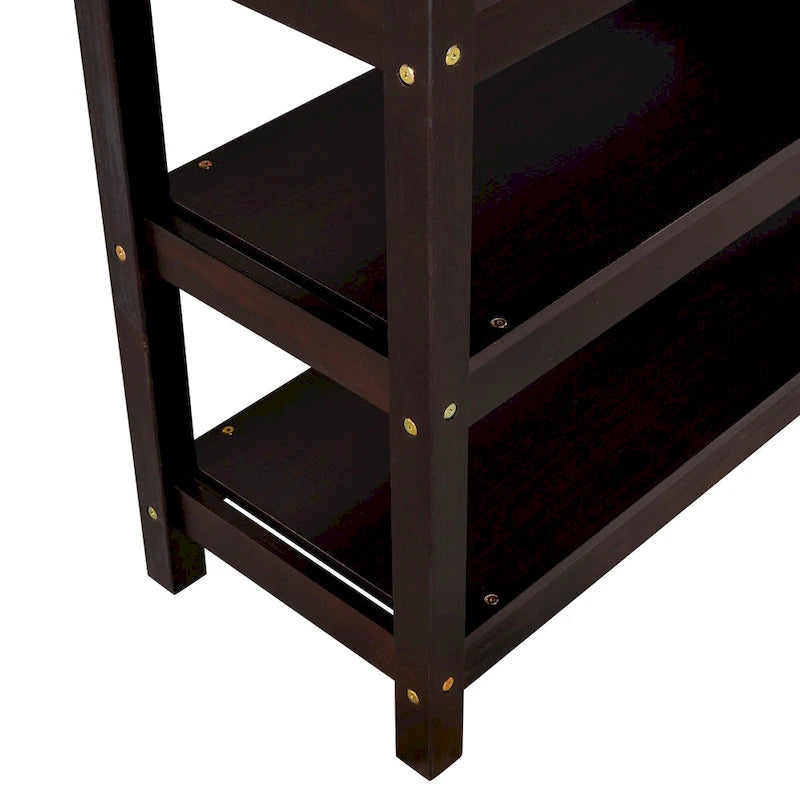 Cama alta de tamaño completo con estantes de almacenamiento y escritorio debajo de la cama, Espresso