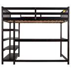 Cama alta de tamaño completo con estantes de almacenamiento y escritorio debajo de la cama, Espresso