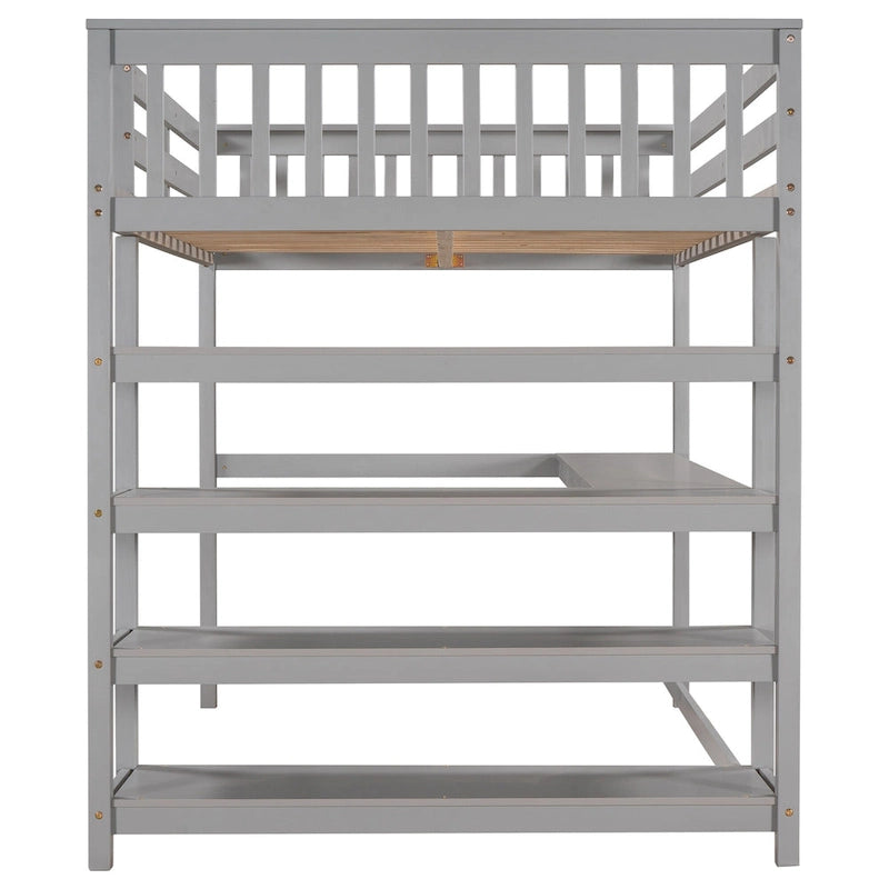 Cama alta de tamaño completo con estantes de almacenamiento y escritorio debajo de la cama, Espresso