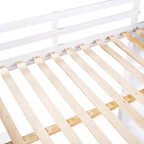 Cama alta de tamaño completo con escalera, estantes y escritorio, gris
