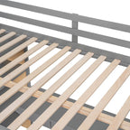 Cama alta de tamaño completo con escalera, estantes y escritorio, gris