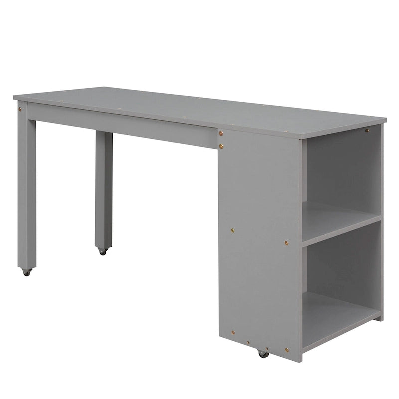 Cama alta de estudio bajo con gabinete, estantes y escritorio portátil con ruedas, cama de múltiples funciones - Espresso