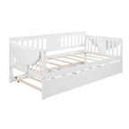 Cama de día doble de madera con cama nido en blanco