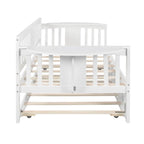 Cama de día doble de madera con cama nido en blanco