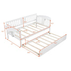Cama de día doble de madera con cama nido en blanco