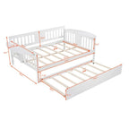 Wood Slat Support full size Daybed with Twin size Trundle in White