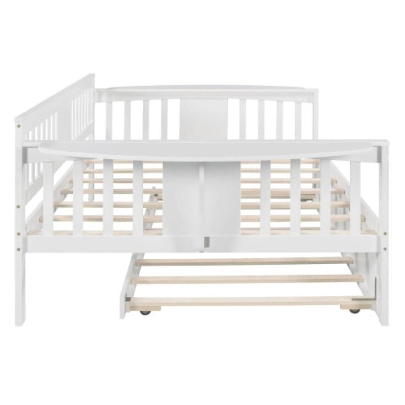 Cama nido de tamaño completo con somier de láminas de madera y nido doble, en color blanco