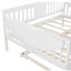 Cama nido de tamaño completo con somier de láminas de madera y nido doble, en color blanco