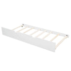 Cama nido de tamaño completo con somier de láminas de madera y nido doble, en color blanco