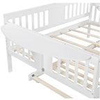 Cama nido de tamaño completo con somier de láminas de madera y nido doble, en color blanco
