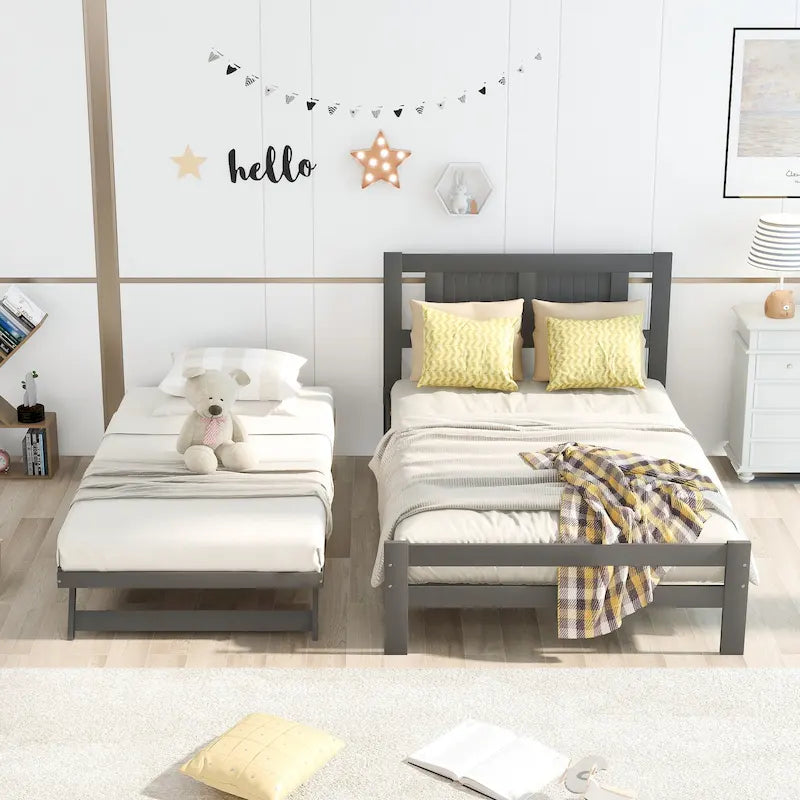 Cama de plataforma matrimonial con cama nido ajustable