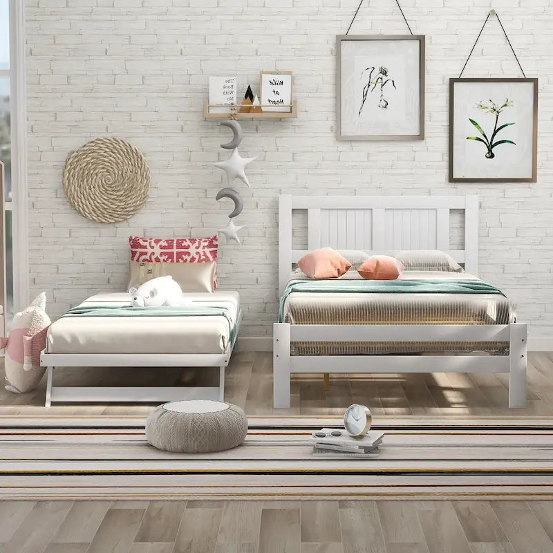 Cama de plataforma matrimonial con cama nido ajustable
